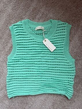 By Together Mint Green Open-Knit Sleeveless Sweater Tank